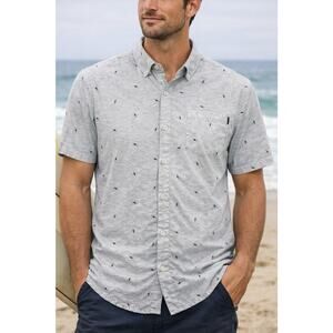 Molokai Surf Co Shirt Mens 2XL Gray Lightning Bolt Print Short Sleeve Button Up